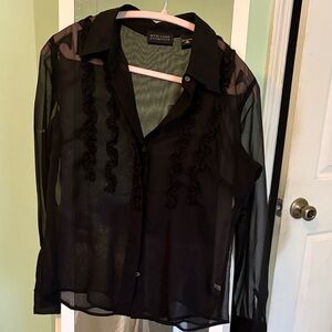 New York & Company Black Sheer Blouse